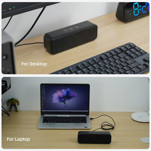 LIELONGREN USB Computer Speakers for Desktop, Small Soundbar with Hi-Quality Sound, Loud Volume, Rich Bass