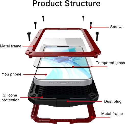 Marrkey iPhone 13 Pro Max Case, 360 Full Body Protective Heavy Duty Shockproof Tough Armour Aluminum Case - Red