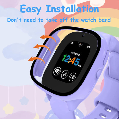 Surundo Gizmo Watch 3 Screen Protector Case: Hard PC & Tempered Glass, Scratch Resistant Bumper Cover for Verizon.