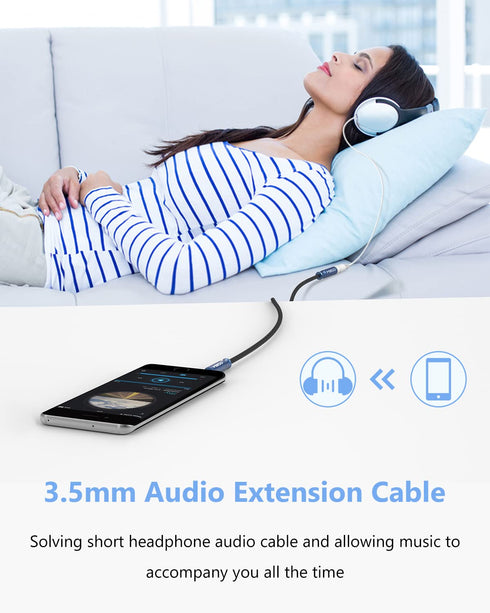 MillSO 3.5mm Headphone Extension Cable, Nylon Braided (8 FT) TRRS Male to Female Stereo Aux Audio Extension Cable