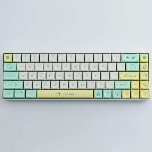 Hyekit PBT Keycaps, 130 Keys, Cute Cat Keycaps, Dye-Sublimation, XDA Profile Custom Keycaps for Cherry Gateron MX
