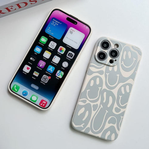 KERZZIL Cute Funny Face Phone Case for iPhone 14 Pro Max, Beige with Liquid Silicone & Microfiber Lining