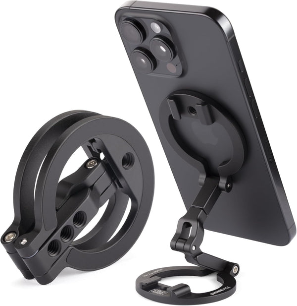 SHINEWEE Dual Magnetic Ring Phone Mount - Foldable 360 Rotation CNC Aluminum Stand,1/4"