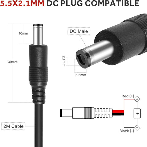 79inch Trail Camera Power Cord: DC External Power Cable,5.5x2.1mm DC Plug Compatible, Ideal for Connection with Portable Power Banks, Solar Panels, Game & Doorbell Cameras and More