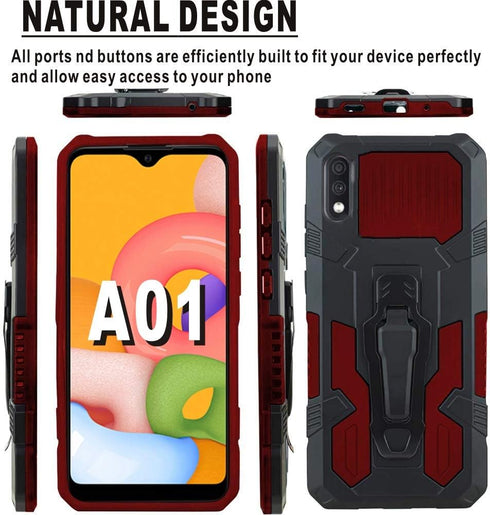 Folmeikat Compatible with Samsung Galaxy A01 Case - Military Grade Protective with Belt Clip and Kickstand