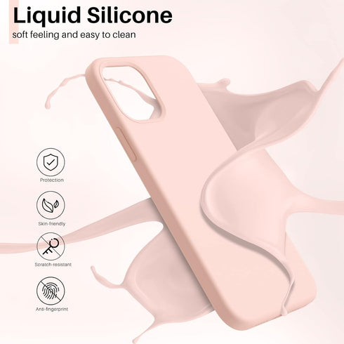 ORNARTO Slim Liquid Silicone Case for iPhone 12 & 12 Pro, 6.1" Full Coverage Soft Gel Rubber - Pink