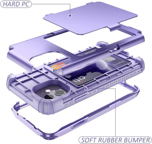 WeLoveCase iPhone 11 Wallet Case, Light Purple Defender Credit Card Holder with Hidden Mirror & Heavy Duty Protection