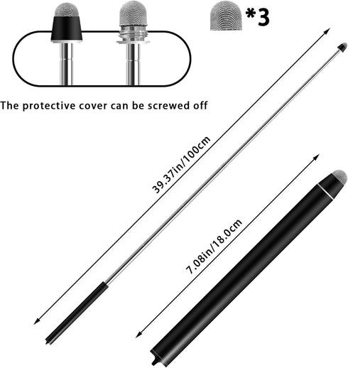LYMXsd 3 Universal Telescopic Stylus Pen for Touch Screens, Retractable Pointer Stick Stylus with Special Flocking Tip
