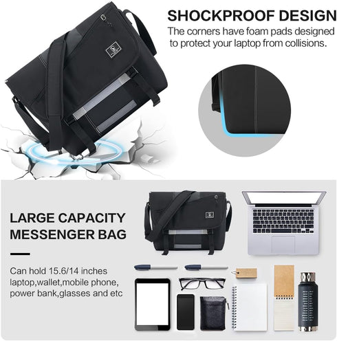 OIWAS 15.6 Inch Messenger Bag for Men, Casual Satchel Shoulder Bag, Crossbody Bags for College Travel Office Briefcase