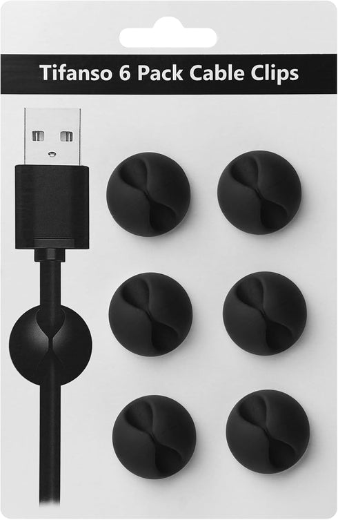tifanso 6PCS Black Cable Clips, Adhesive Cord Holder Wire Organizer for Desk, Nightstand, Home, and Office