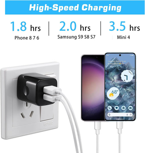 X-EDITION USB Wall Charger, 4-Pack 2.1A Dual Port USB Cube Power Adapter, Compatible with iPhone 13, 12, 11, Black