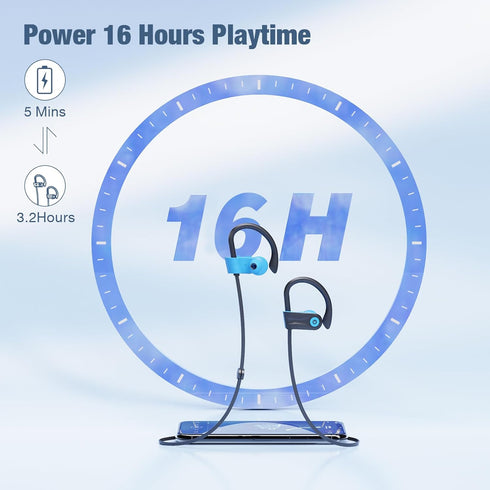 Boean Bluetooth 5.3 Headphones, Wireless with 16 Hours Playtime, IPX7 Waterproof Over Ear Earphones for Sports