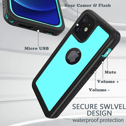 iPhone 12 Waterproof Case, Shockproof Dustproof IP68 Full-Body Hard Case with Built-in Screen Protector, Teal
