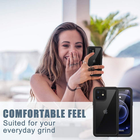 Diverbox Waterproof Case for iPhone 12, IP68 Shockproof Dustproof Full-Body Hard Case with Screen Protector (Black)