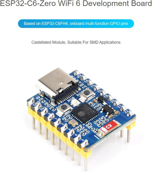 waveshare ESP32-C6 WiFi 6 Mini Development Board with Pre-soldered Header Based on ESP32-C6FH4 Dual Processors, 2.4GHz WiFi 6 +Bluetooth 5(LE) and Bluetooth Mesh,Compatible with ESP-IDF,Arduino by waveshare
