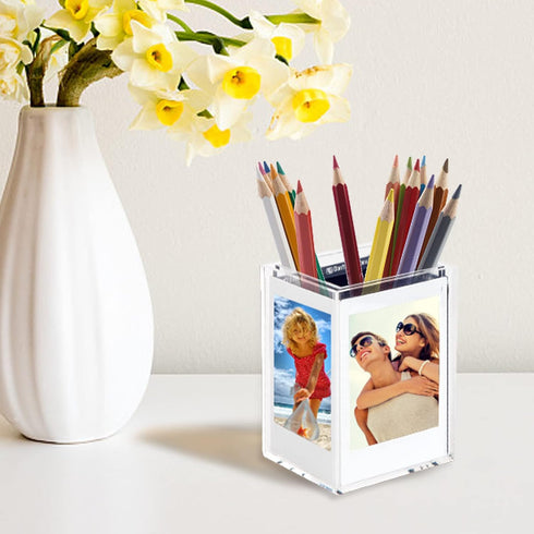 Rekeen Instax Mini Frames and Holder, Displays 4 Instant 54 mm x 86 mm Photos, Clear Acrylic Picture Box, Vase or Pen