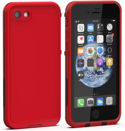 Diverbox Waterproof Case for iPhone SE 2020/iPhone 8, Shockproof IP68 Full-Body Cover with Screen Protector, Bright Red