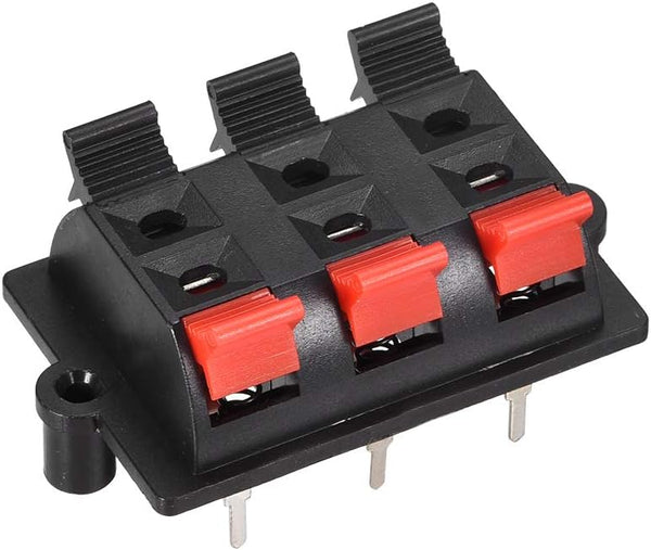 uxcell 2 Row 6 Way Spring Speaker Terminal Clip - Push Release Connector Audio Cable Terminals Strip Block, Black Red