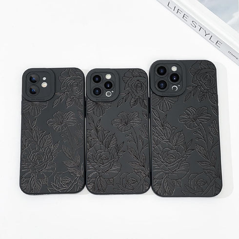 LSL iPhone 12 Pro Max Case, Black Floral Flower Pattern Print, Soft TPU Full Camera Lens Anti-Drop Anti-Scratch