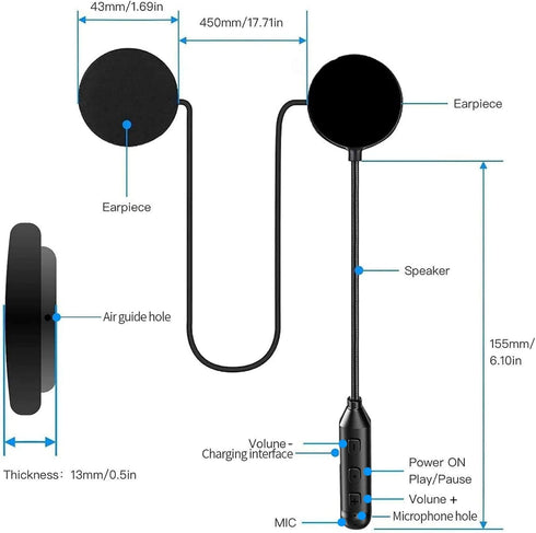 Motorcycle Helmet Speakers Headphones, Loud Sound, Large Button for Gloves, IPX7 Waterproof, Easy Install