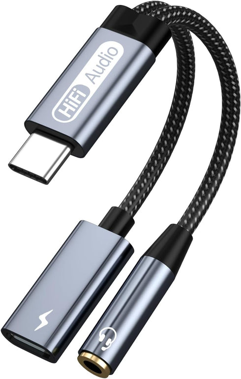 USB C to 3.5 mm Headphone and Charger Adapter, 2-in-1 USB C to 3.5 mm Female and USB C Charging Port, Fast Charging