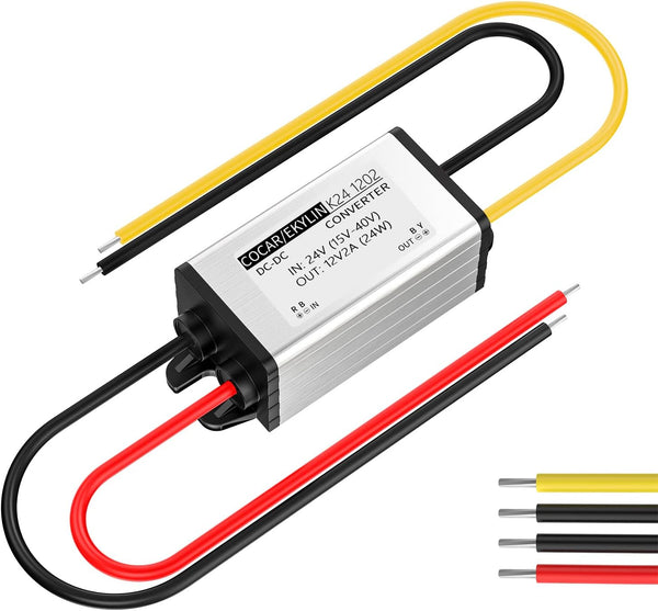 Truck DC 24v to 12v Step Down Converter, 2A 24W Power Supply Adapter for Auto, Boat, Solar