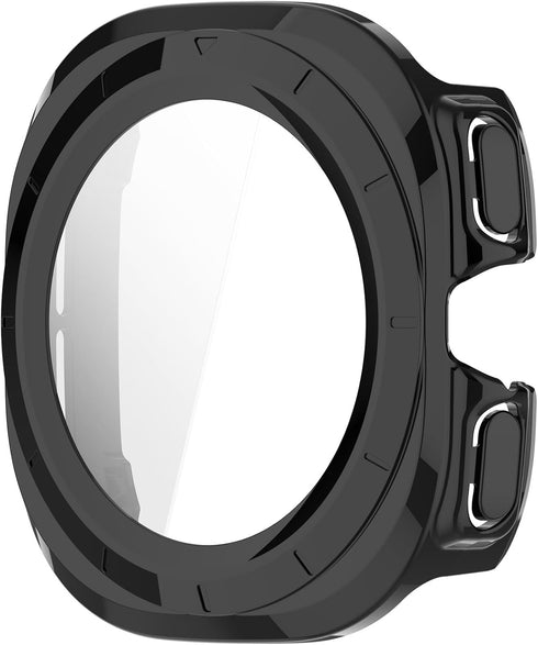 E ECSEM Waterproof Hard Case for Samsung Galaxy Watch 7 Ultra, Ultra-Thin Tough Cover with Tempered Glass - Black