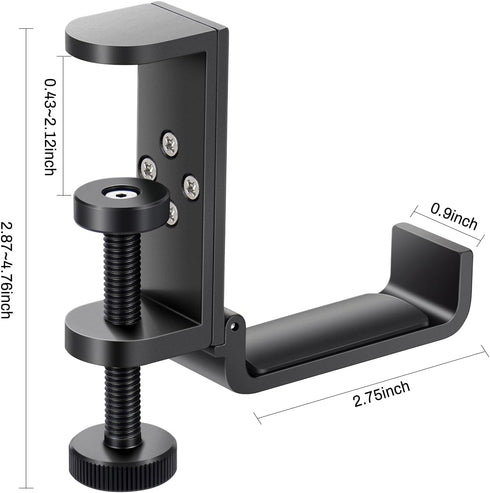 all aluminum foldable headphone holder for desk, headphone hook for desk,backpack hook for desk,space save universal headphone stand for gaming PC accessories, under desk clamp hook (Black) by Shinewider