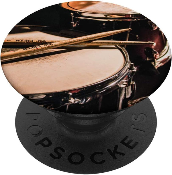 Snare Drum and Drumsticks - Black Background PopSockets Swappable PopGrip
