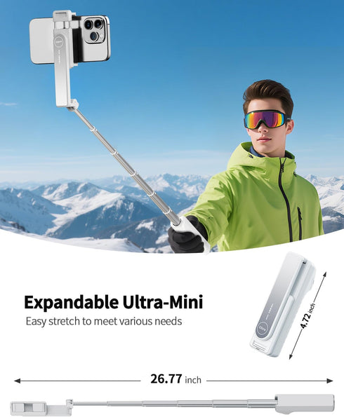 yAyusi 4-7" New Ultra Mini Selfie Stick for iPhone, Extendable Aluminum Portable Selfie Stick with Remote, Compact