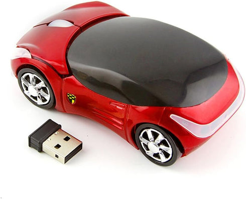 2.4GHz Wireless Mouse Cool 3D Sport Car Shape Ergonomic Optical Mice for PC Laptop Women Small Hands (Red)