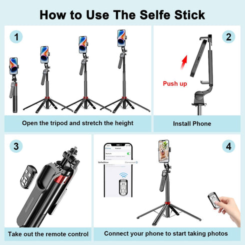 KONPCOIU 71"" 1 Extendable Phone Tripod, Selfie Stick Vlog Tripod Stand Quadrapod with All in Phone Clip, Travel Holder