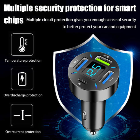 4 Ports USB Car Charger, 66W Super Fast Charging with QC 3.0, PD 20W, and USB 2.4A Adapter (2PCS)