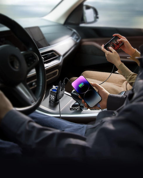 USB C Car Charger - BUVAYE 2-Socket Cigarette Lighter Splitter with 12V/24V Dual PD30W & QC3.0 Fast Charging, Separate