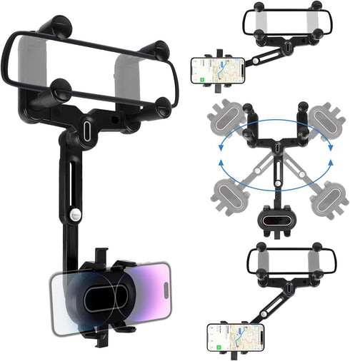 360° Rotating Rearview Mirror Phone Holder, Universal Phone Mount for Car, Compatible with All Smartphones