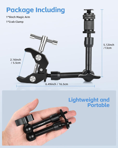 UTEBIT Adjustable Magic Arm with Super Clamp, 9 inch Articulating Arm Clamp for LCD Monitor, LED Light, Camera Rig