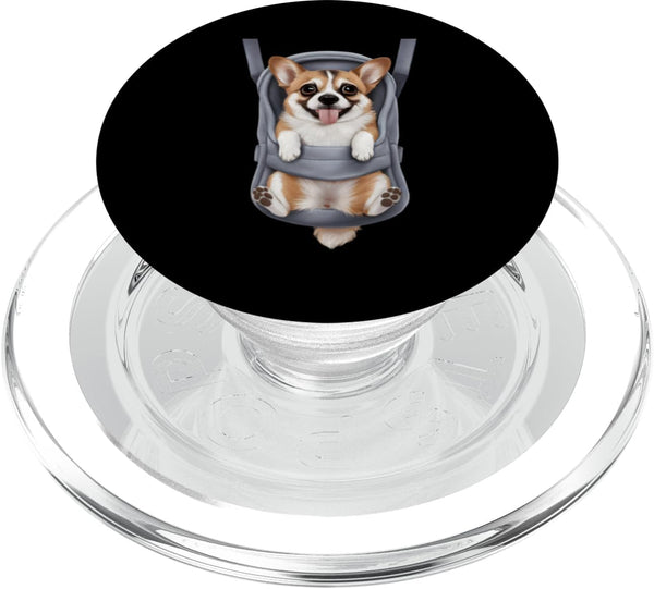 Corgi Puppy Lover PS Funny Corgi Puppy In A Baby Carrier. Dog Lover PopSockets PopGrip for