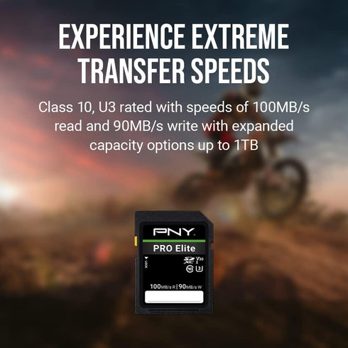 PNY 512GB PRO Elite Class 10 U3 V30 SDXC Flash Memory Card, 100MB/s, Class 10, U3, V30, 4K UHD, Full HD, UHS-I, Full