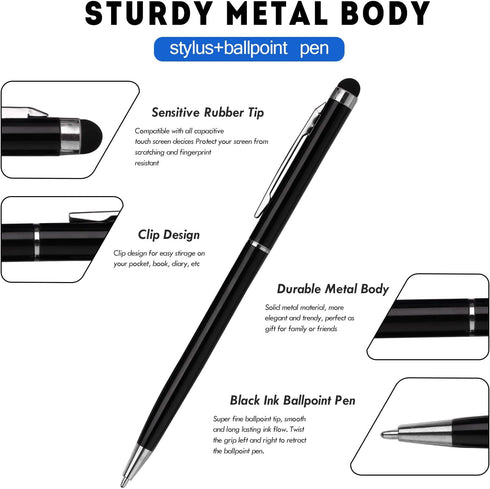 FIRCRE 15 Pack Pens-2 1 Stylus Pens for Touch Screens Stylus Pen Compatible with Phone Tablets Kindle and Black Ink