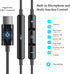 USB C Headphones for iPhone 15 Pro Max/Samsung S24 Ultra, HiFi Stereo USB C Wired Earbuds with Mic - Black