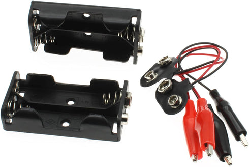 2Sets 2X 1.5V Battery Holder with T Type Wired Alligator Clip Standard Snap Connector kit 3V