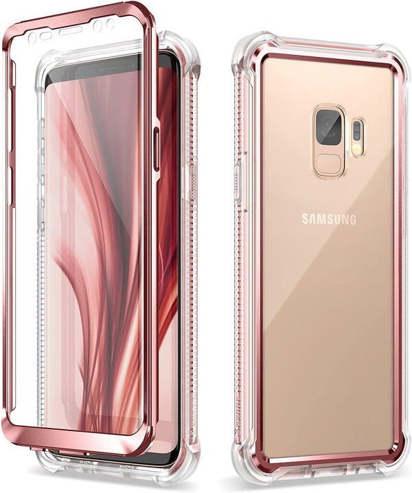 Dexnor Compatible Samsung Galaxy S9 Case with Screen Protector, Rugged 360 Full Body Shockproof Cover - Metallic Pink