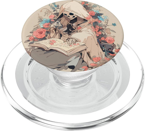 Librarian Skeleton Gothic PopSockets PopGrip for MagSafe - Book Reading Lover Beige