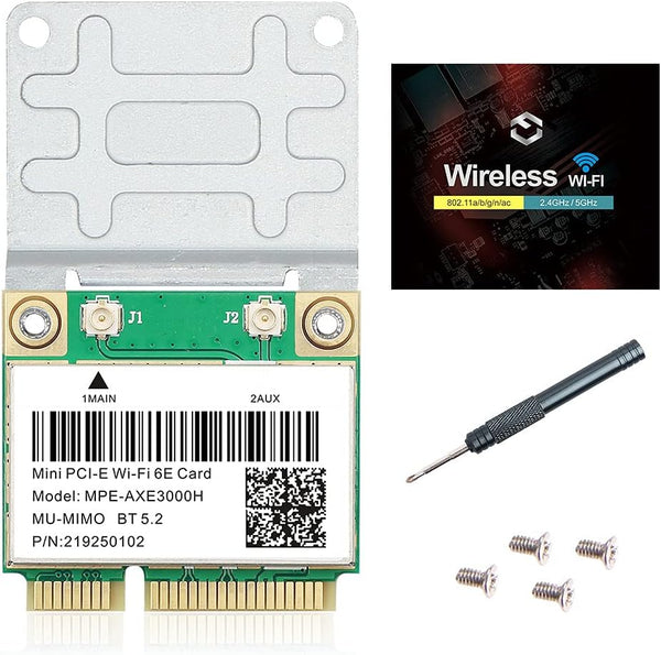 WiFi 6E Half Mini PCI-E Network Card, 802.11AX AC MPE-AXE3000H, 5400Mbps Wireless Card, BT5.2 for Windows 10/11 PC