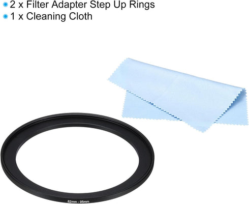 PATIKIL 82mm-95mm Metal Step Up Ring with Cleaning Cloth, 2 Pack Camera Lens Filter Adapter Ring