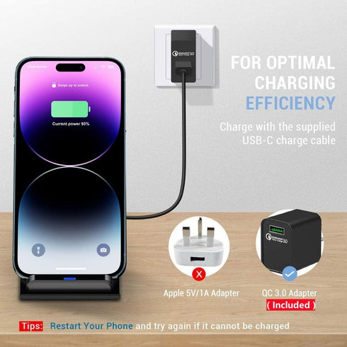 20W Fast Wireless Charger - Wireless Charging Stand Compatible with iPhone 15, 15 Pro, 14, 13, 12, 11 Series/X/XS/XR/8,