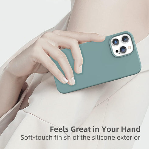 iPhone 13 Pro Max Case, Shockproof Anti-Scratch Slim Liquid Silicone Protective Bumper, Pine Green