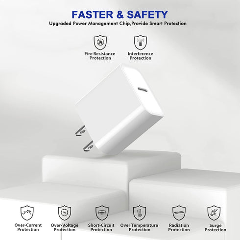 3Pack iPhone 15 Charge Block, USB C Charger Adapter, 20W Power Delivery Fast Charging Block for iPhone 15/14/13