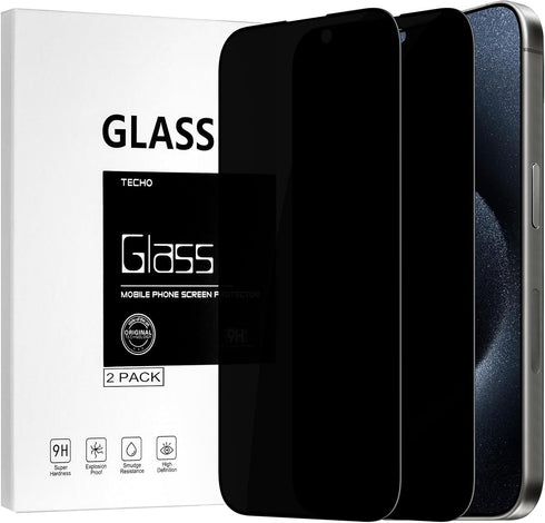 iPhone 15 Pro Privacy Screen Protector, 6.1" Tempered Glass, 9H Hardness, Full Edge to Edge Coverage, Anti-Spy, 2 Pack