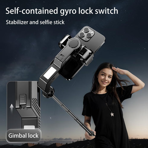 Desiontal 360 Selfie Stick Gimbal Stabilizer, Single Axis Stabilizer Selfie Stick with Light Tripod Rotation
